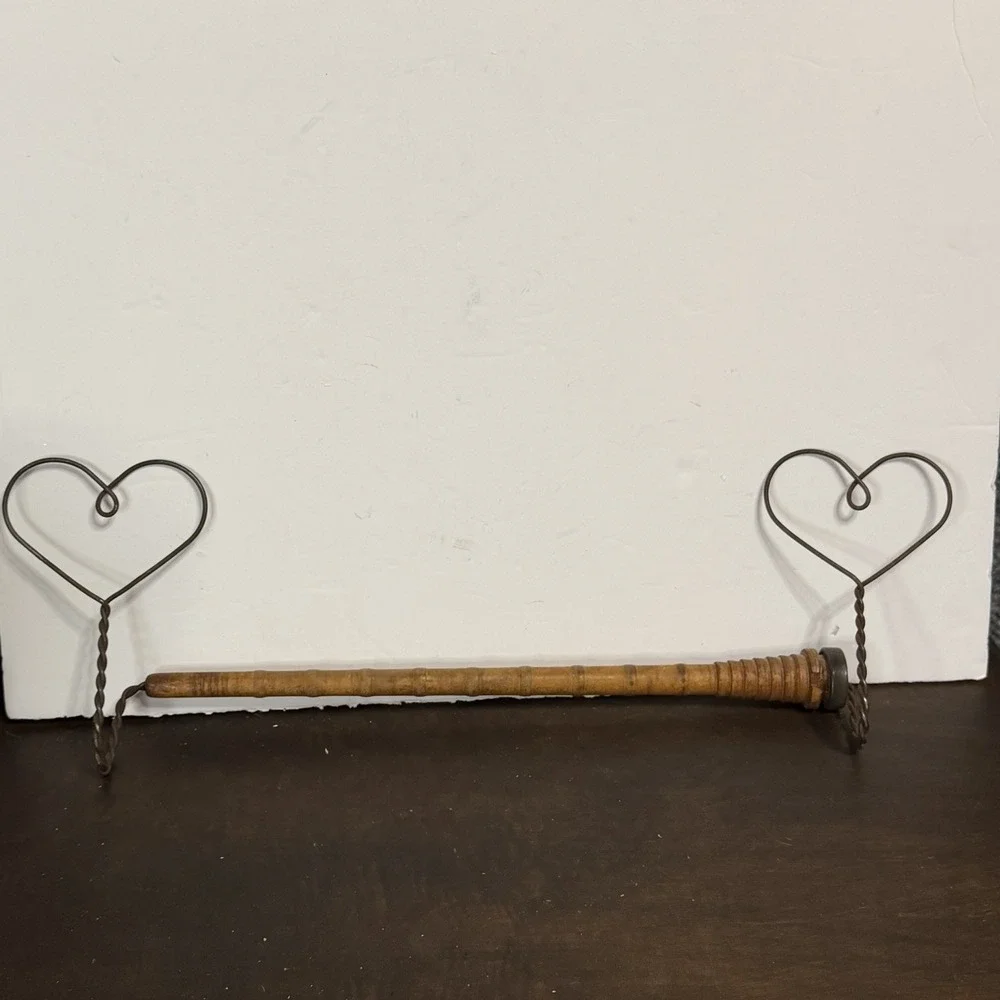 Wooden Spool / Wire Hearts - Hand Towel Bar
